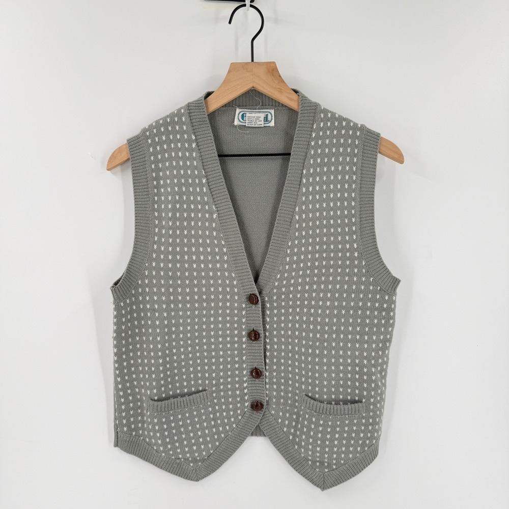 Vintage Acrylic Sweater Vest Gray Large Knit Academia Preppy Cozy Layering